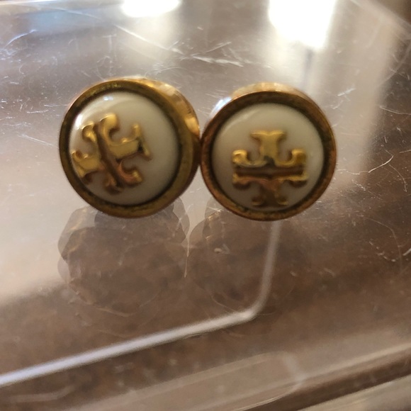 Authentic Tory Burch Double T gold tone and white earrings - Picture 12 of 16